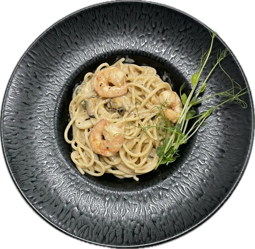 Frutti Di Mare   (кальмар, мідії, хвости тигрових креветок, базилік, каперси, вершковий соус)